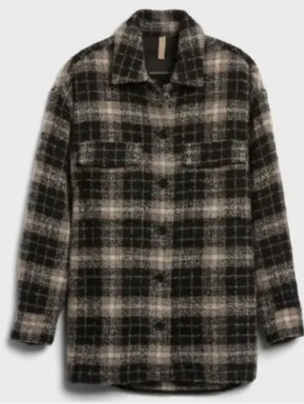 Banana Republic Black & White Plaid Shirt Jacket Alpaca Wool Blend Fall Medium